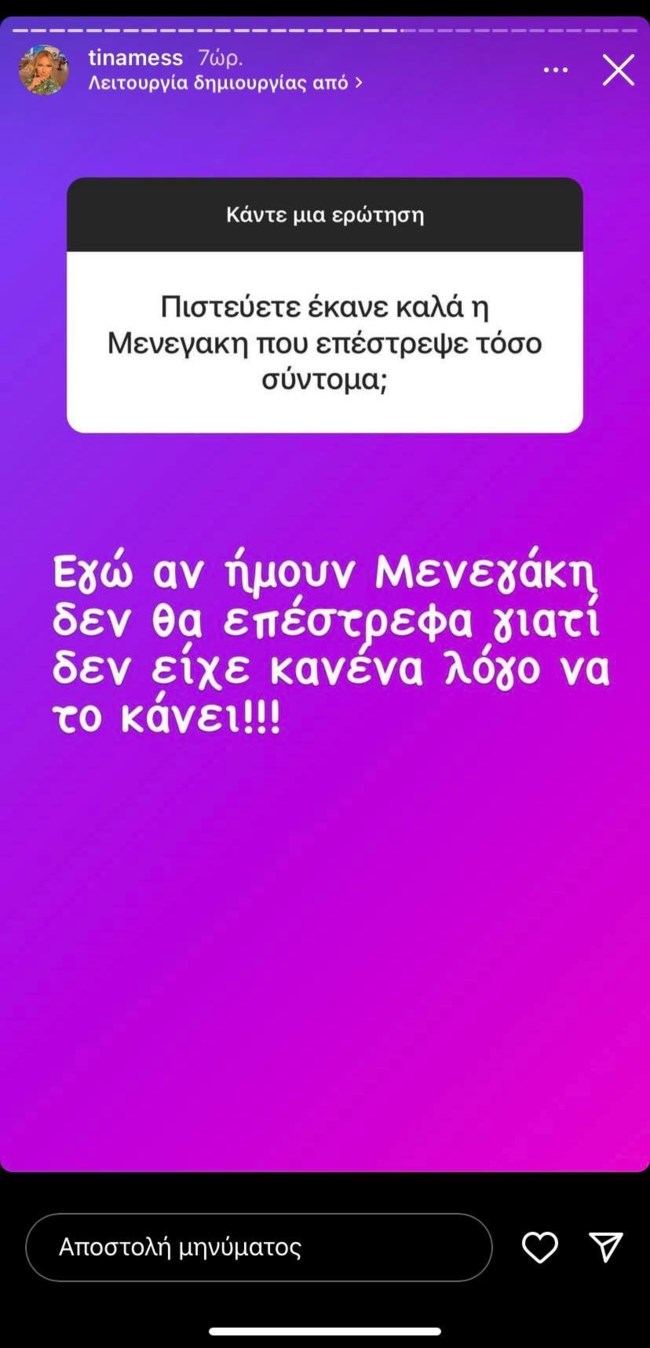 Τίνα Μεσσαροπούλου story Ελένη Μενεγάκη 2