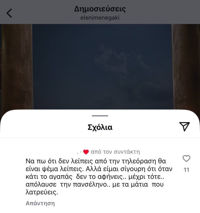 Η αντίδραση της Ελένης Μενεγάκη στο σχόλιο για την απουσία της από την τηλεόραση