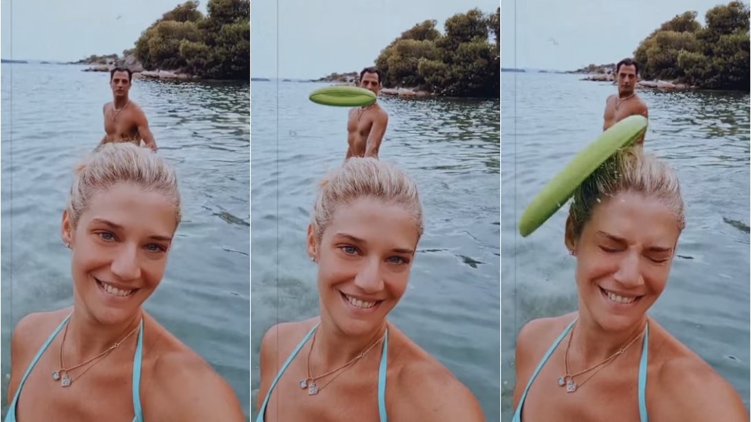 O Δήμος Αναστασιάδης &quot;προσγείωσε&quot; το φρίσμπι στο κεφάλι της Τζένης Θεωνά | Δείτε το απολαυστικό βίντεο