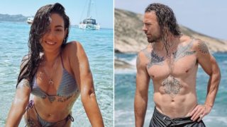 Το τρυφερό φιλί της Ευρυδίκης Βαλαβάνη και του Γρηγόρη Μόργκαν την ώρα που κάνουν σερφ