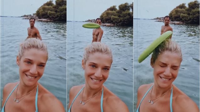 O Δήμος Αναστασιάδης &quot;προσγείωσε&quot; το φρίσμπι στο κεφάλι της Τζένης Θεωνά | Δείτε το απολαυστικό βίντεο