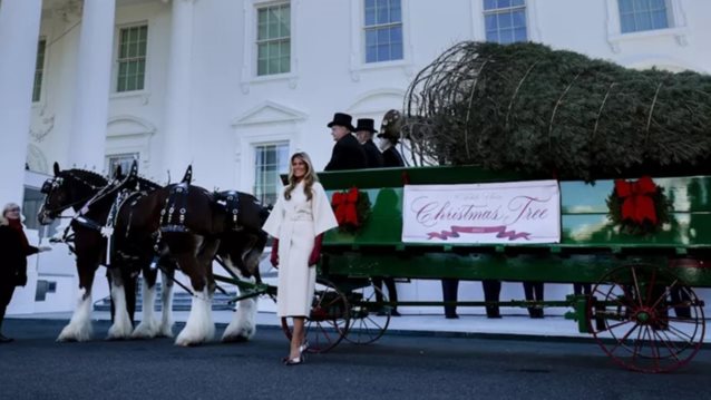 Η Melania Trump έφερε τα Χριστούγεννα στον Λευκό Οίκο με κομψό παλτό Dior και καρό γόβες