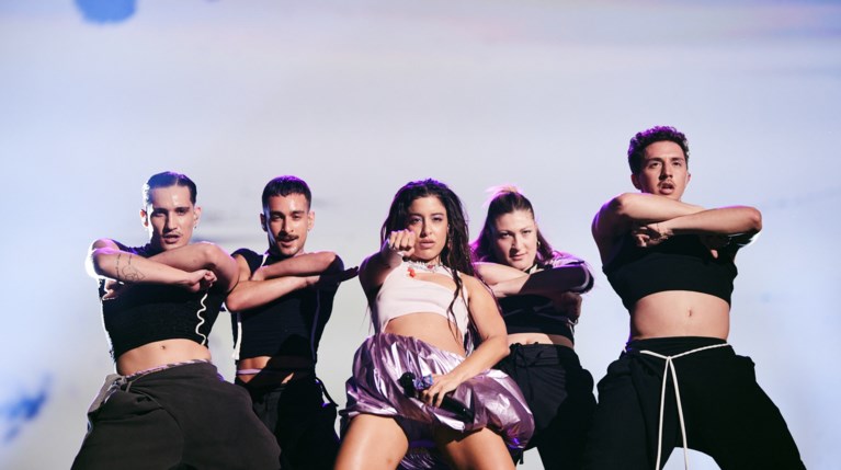 Η Μαρίνα Σάττι στη δεύτερη πρόβα στη σκηνή της Eurovision 2024.