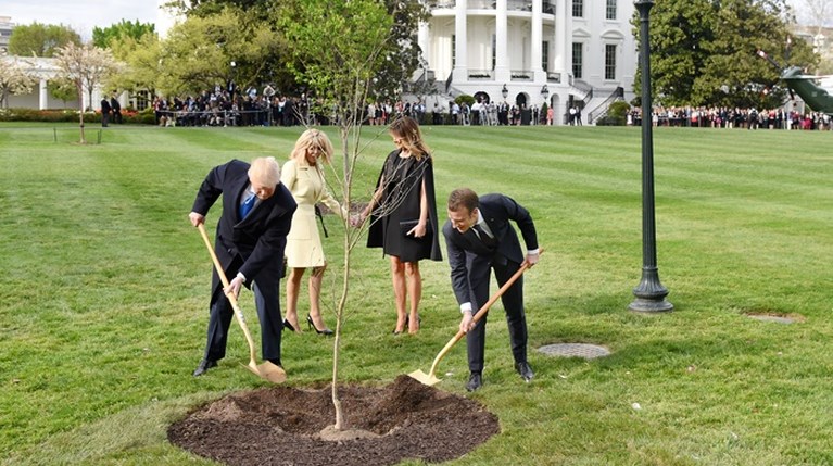 Donald Trump, Melania Trump, Emmanuel Macron, Brigitte Macron r